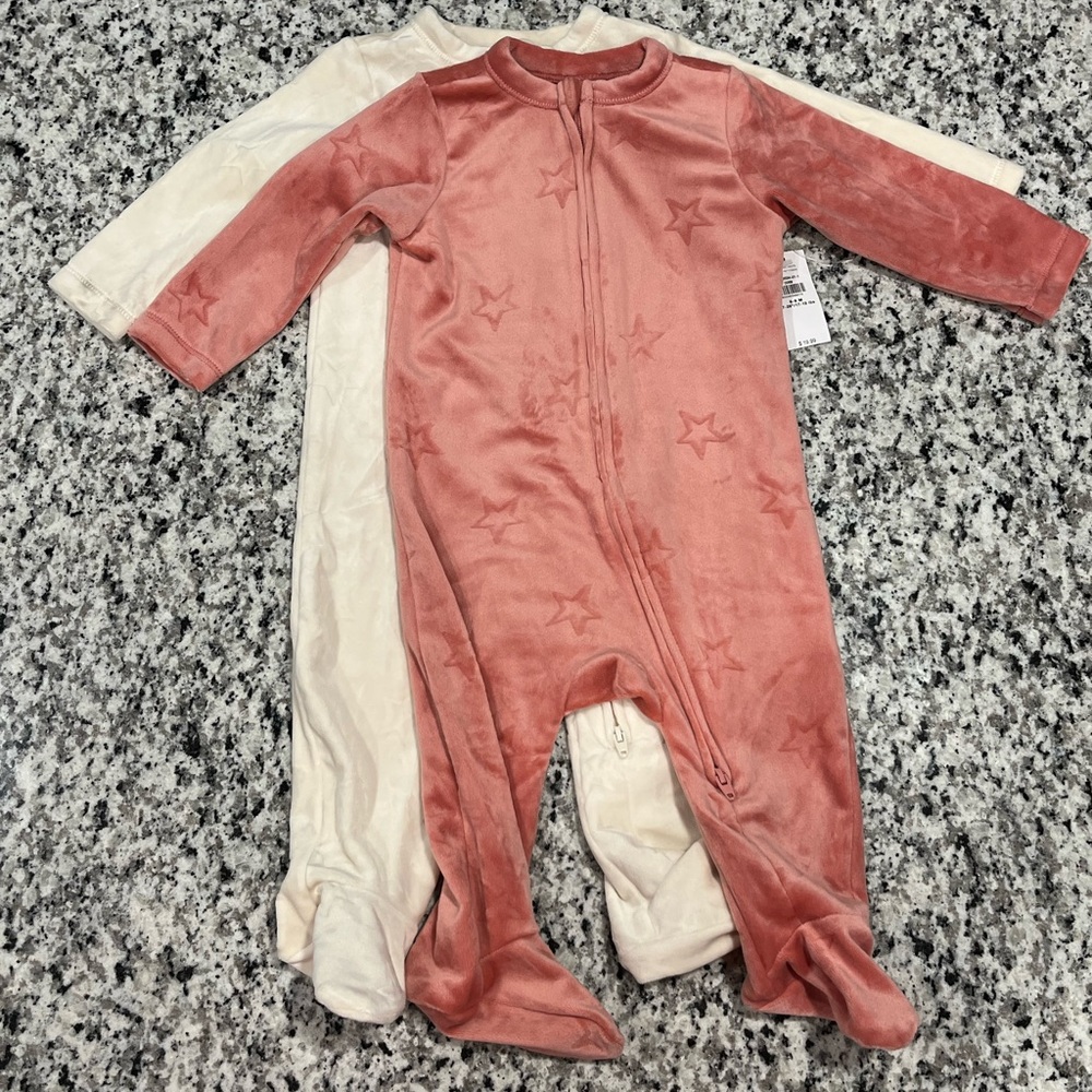 Old Navy Baby Star-Patterned Pink and Cream One Piece, 6-9 month, Set of 2 NWT